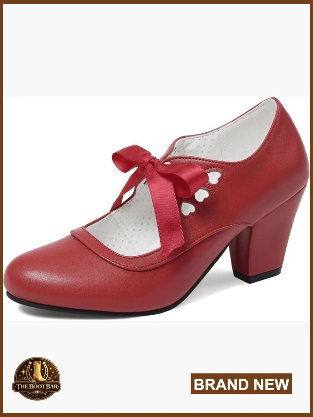 Vintage Mary Jane Pumps Chunky Heel Round Toe Lace Up Hollow Heart Shoes